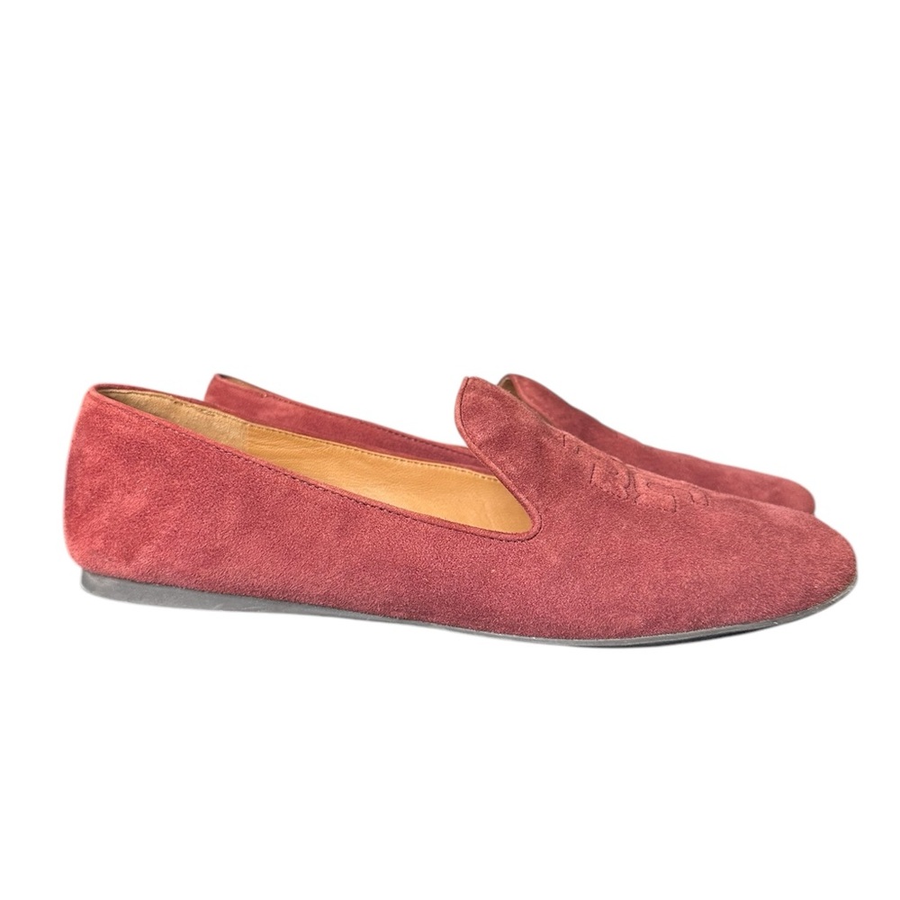 Tory Burch Leigh Rust color Suede Logo Round Toe Slip On Flats Loafers Sz 8.5 - Picture 4 of 10